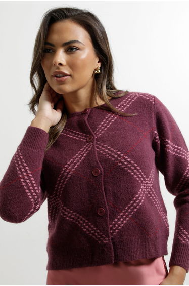 Berry Argyle cardigan