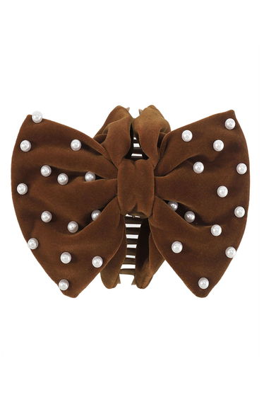 Pearly Bowknot Hair Claw in Brown