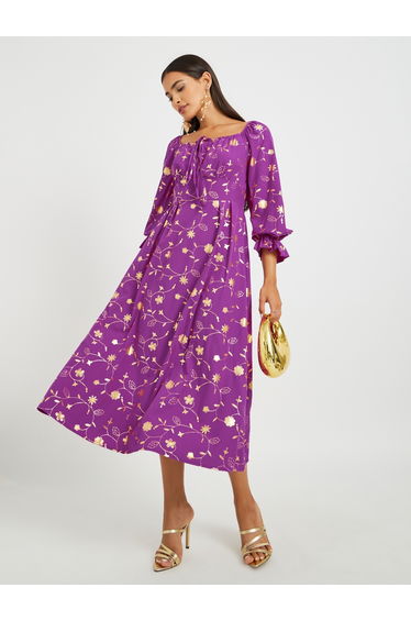 Floral Print Square Neck A-Line Dress