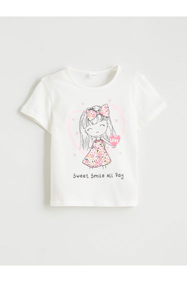 Printed Crew Neck Girls' Jersey T-Shirt