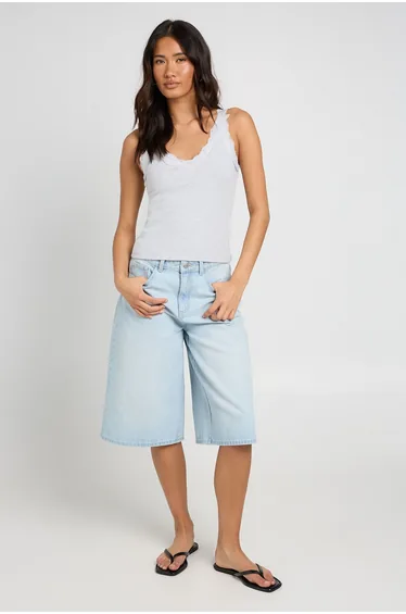 Lace Trim Strappy Vest Top - ash grey