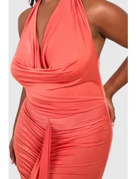 Plus Cowl Neck Ruched Maxi Dress - orange - 3