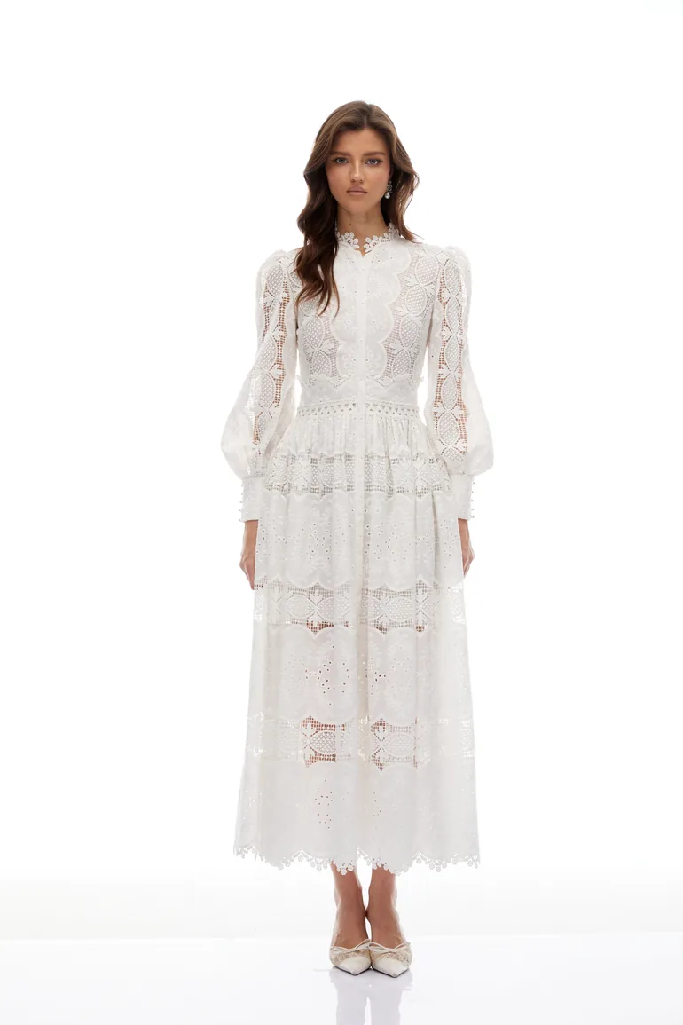 Synne White Lace Overlay Midi Dress - 3