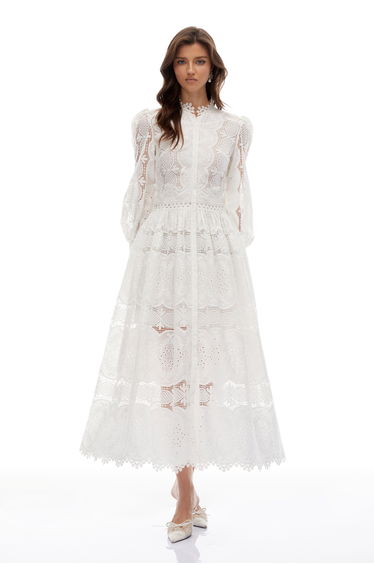Synne White Lace Overlay Midi Dress
