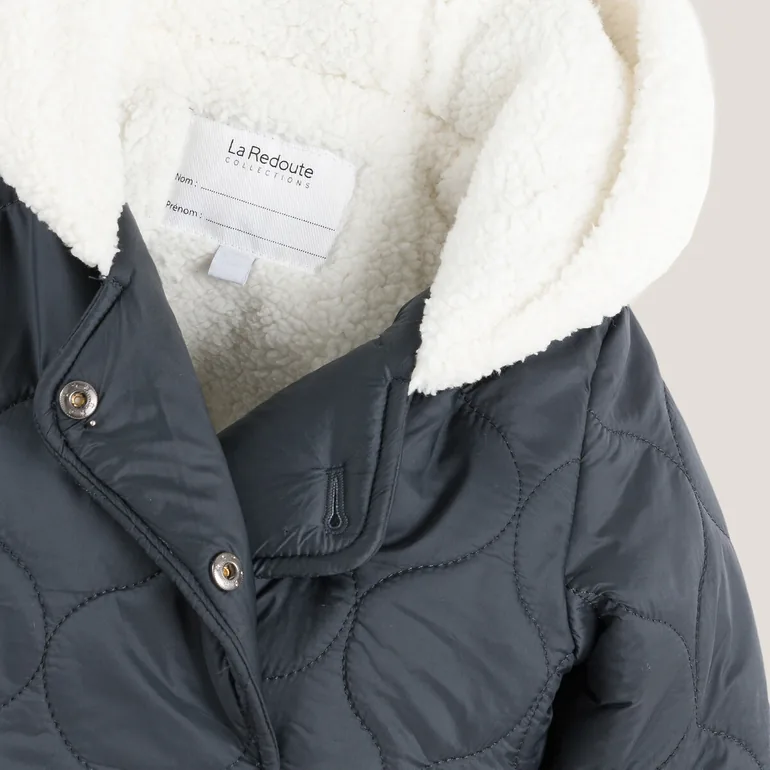 Quilted Hooded Coat with Faux Fur Lining - 3