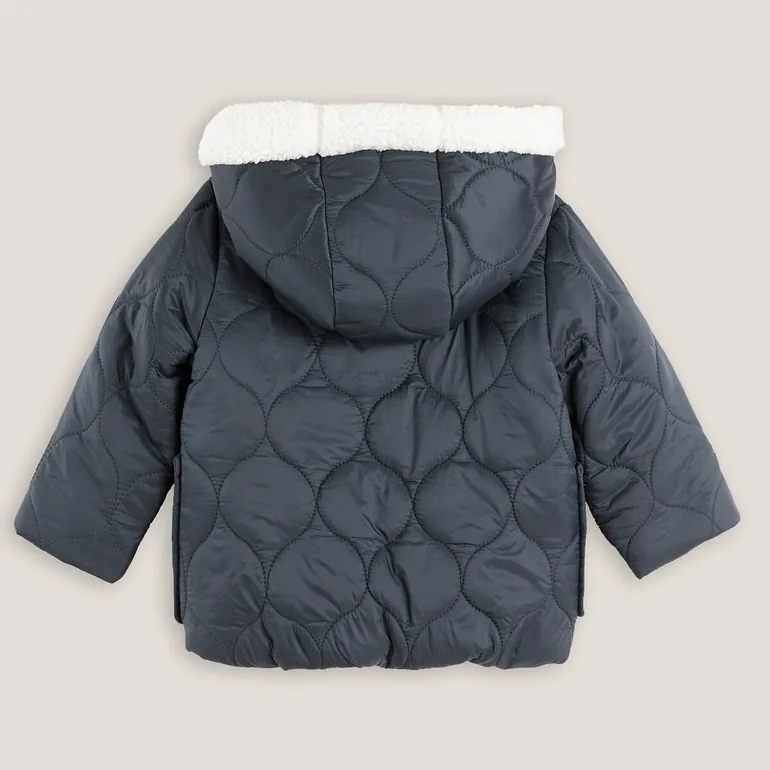 Quilted Hooded Coat with Faux Fur Lining - 1