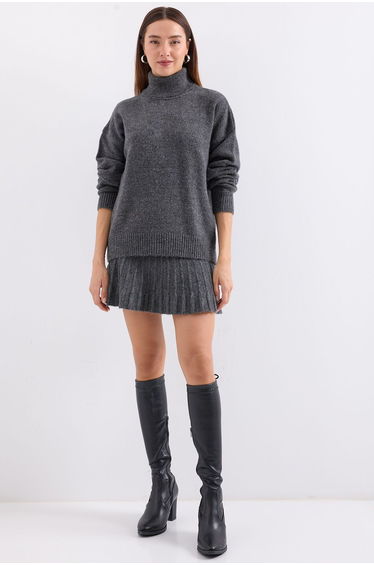 Sweater Skirt Knitwear Two Piece Set - Anthracite
