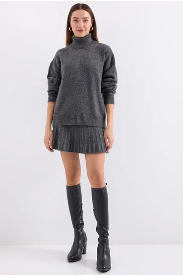 Sweater Skirt Knitwear Two Piece Set - Anthracite