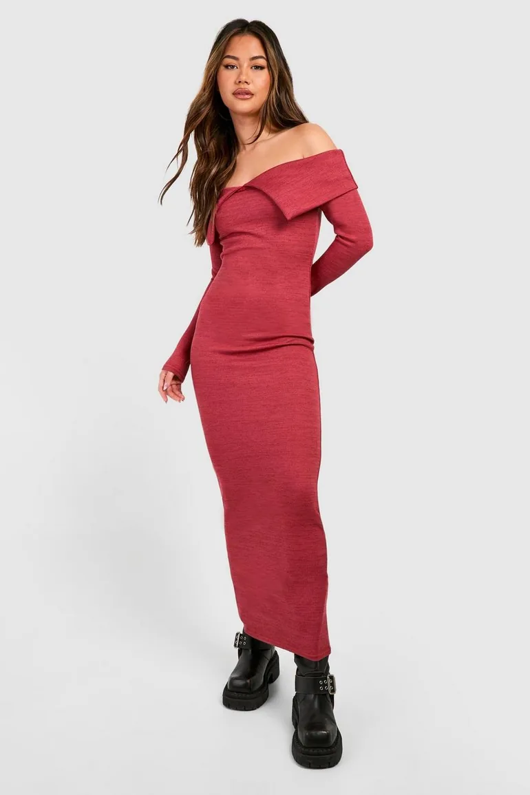 Shop Bardot Heavy Rib Long Sleeve Maxi Dress - rose Online in Oman