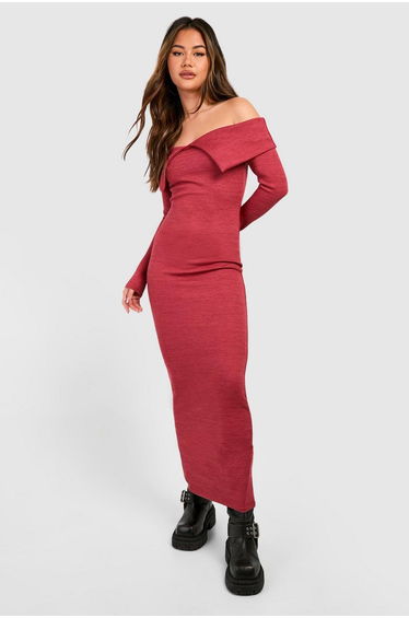 Bardot Heavy Rib Long Sleeve Maxi Dress - rose