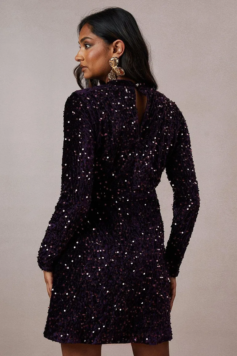 red velvet long sleeve skater dress Alizee Velvet Dress – Retrofete
