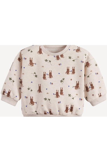 Fleece Crew Neck Sweatshirt with Animal Motif