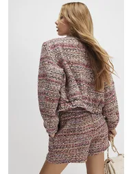 Red Boucle Cropped Bomber Jacket - 3