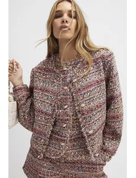 Red Boucle Cropped Bomber Jacket - 1