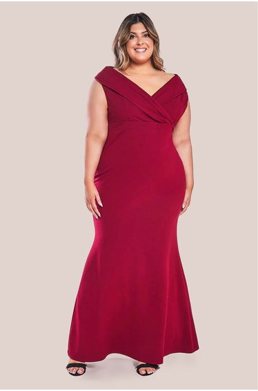 Red Plus Pleated Mermaid Maxi Dress