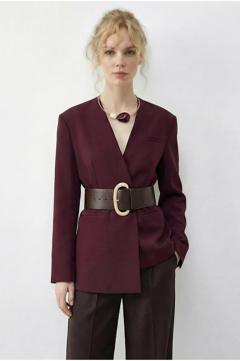 LUCCI Belted V-Neck Blazer Jacket - 1