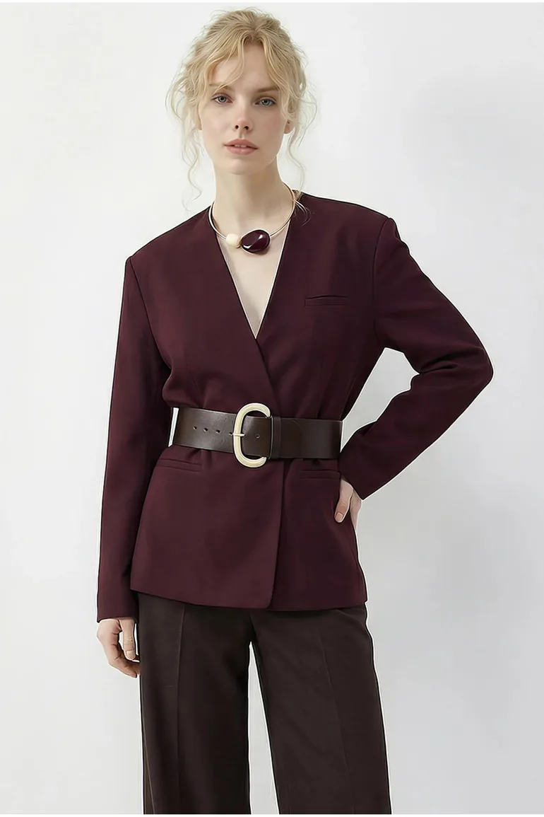 LUCCI Belted V-Neck Blazer Jacket