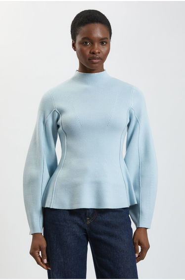 Knit Wool Look Rounded Sleeve High Neck Jumper