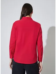 Red Solid Embroidered Chest Pocket Relaxed Fit Shirt - 4