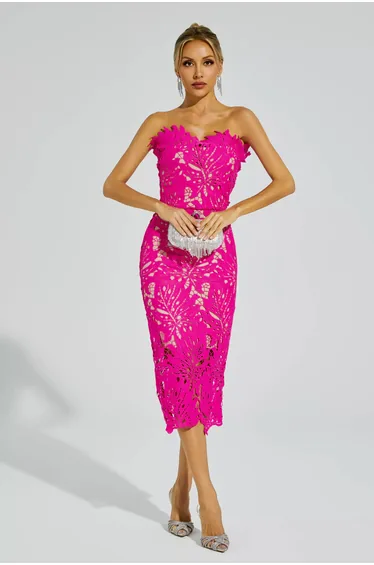 Jazlyn Rose Red Floral Lace Midi Dress