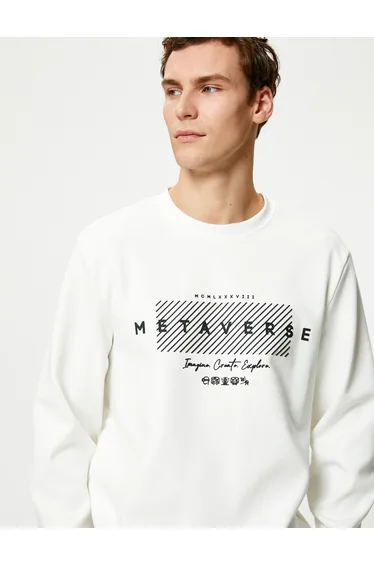 Crew Neck Slogan Printed Long Sleeve Ribbed Sweat