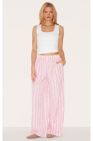 Pink Pinstripe Elasticated Waist Wide Leg Trousers