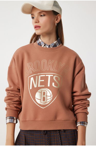 Women's Mink Light Glittery Printed Raised Seasonal Sweatshirt