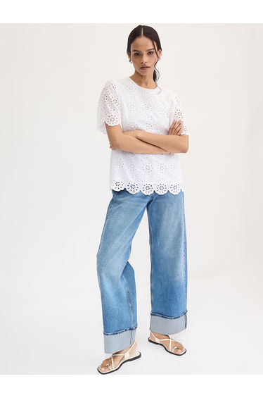 White Cotton Schiffli Top