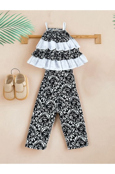 Printed Layered Strappy Top and Pants Set