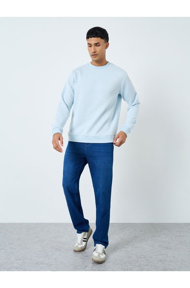 Light Blue Quilted Look Textured Sweatshirt