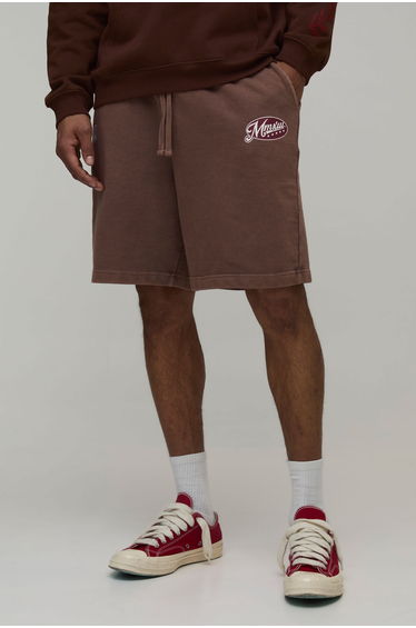 Baggy Fit Workwear Washed Loopback Jersey Shorts - washed chocolate