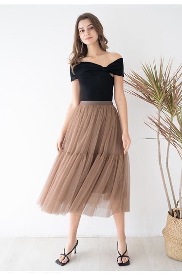 Side Knot Off-Shoulder Fitted Top in Black