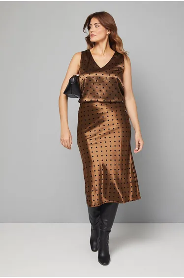 Satin Spot Bias Midi Skirt