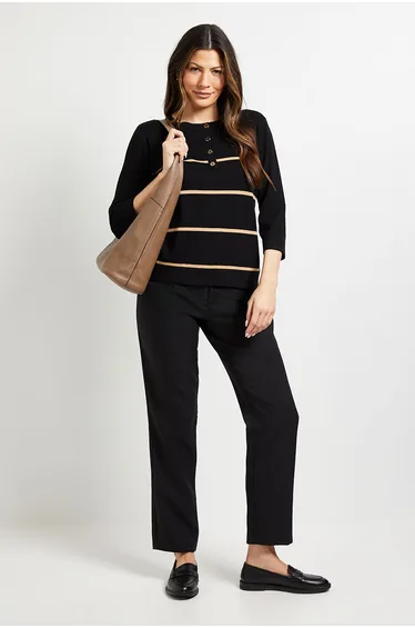 Button Detail Stripe Knitted Top