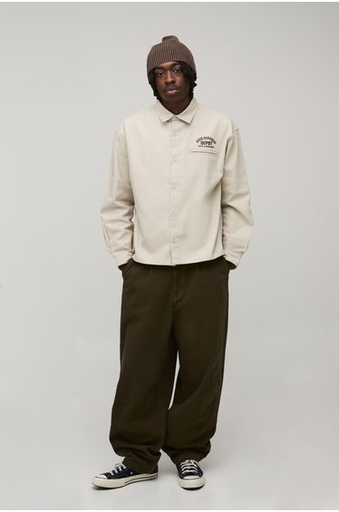 Balloon Fit Half & Half Waistband Washed Twill Trouser - khaki