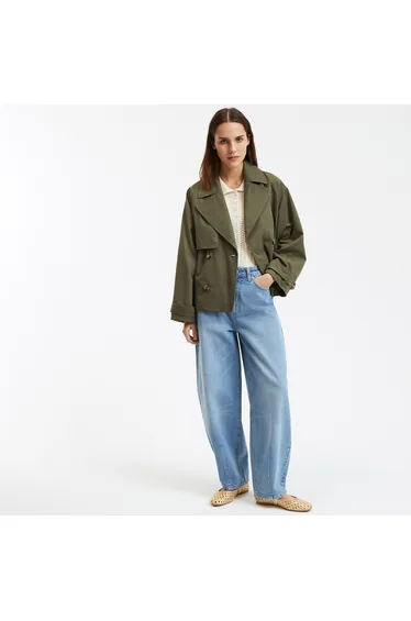 Oversized Short Trench Coat with Long Sleeves