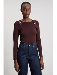 Buckle Trim Long Sleeve Knitted Top