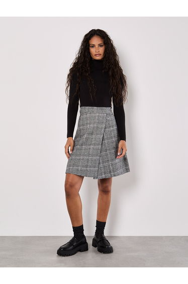 Ribbed Knit Check Skirt Mini Dress