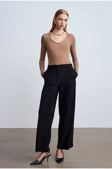 Dilvin High-Waist Wide-Leg Faux Suede Trousers
