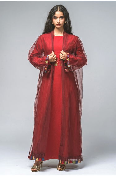 Embroidered Sheer Outer Abaya