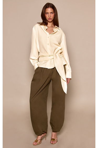 Butter Yellow Oversized Wrap Waist Shirt