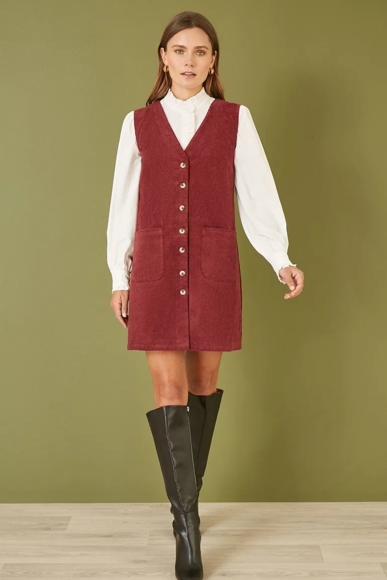 burgundy pinafore dress Burgundy Cord Sleeveless Chiara Pinafore Mini Dress