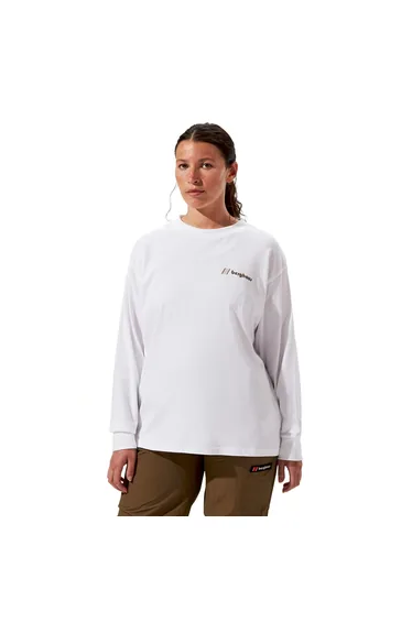 تيشيرت نسائي بأكمام طويلة بطبعة لون أبيض