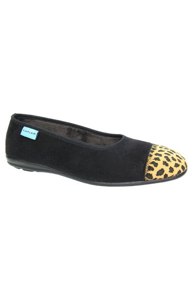 Lunar Womens/Ladies Jessie Leopard Print Slippers - Black