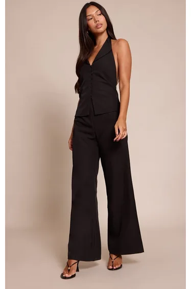 Black Waist Coat Straight Leg Jumpsuit