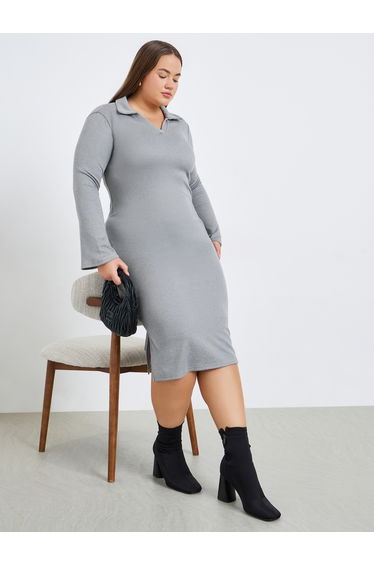 Plus Size Grey Polo Midi Sheath Dress