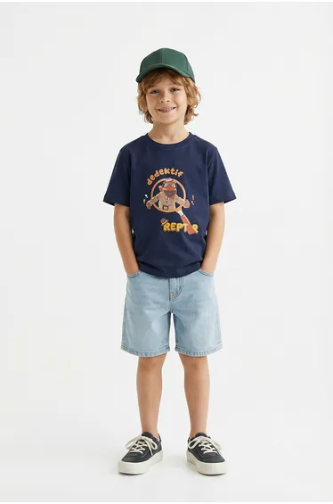 Navy Blue Printed Knitted T-Shirt