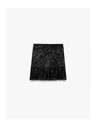 Lined Sequined Flared Mini Skirt - 3