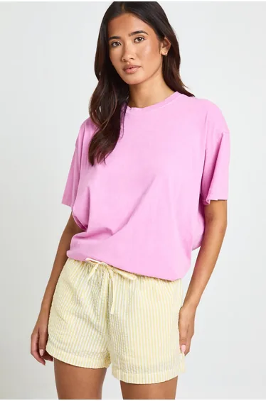 Tall Stripe Short Sleeve Shirt & Short Co-ord - lemon