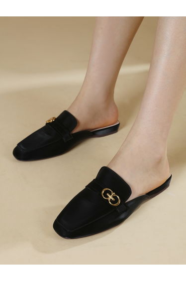 Metal Trim Square Toe Slip-On Mules